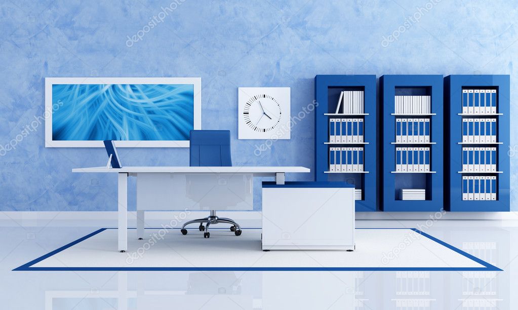 Contemporary blue office — Stock Photo © archideaphoto 5756754