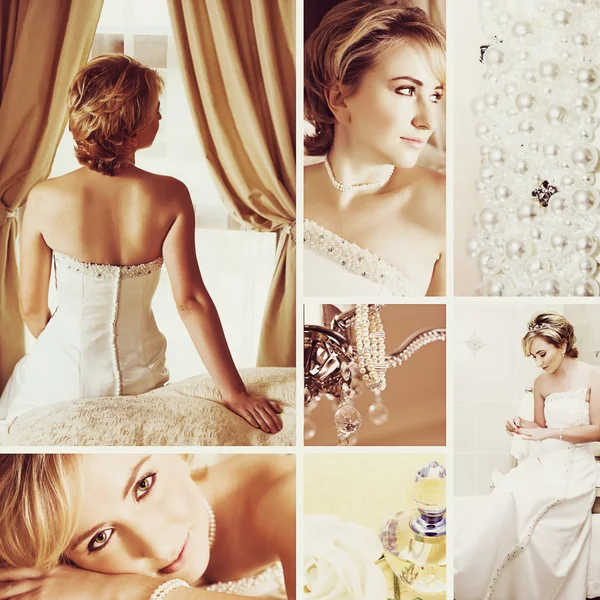 Collage of beautiful blonde bride.