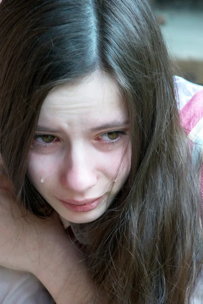 Crying girl with tears
