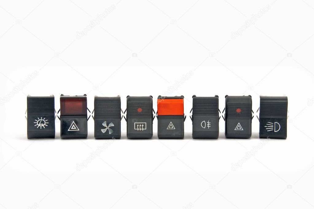 Various car dashboard switches of the old type