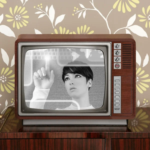 Futuristic retro contrast vintage tv future woman