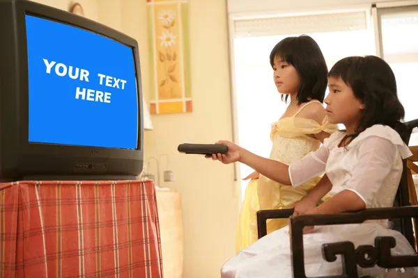 Asian girls as princess, tv remote control