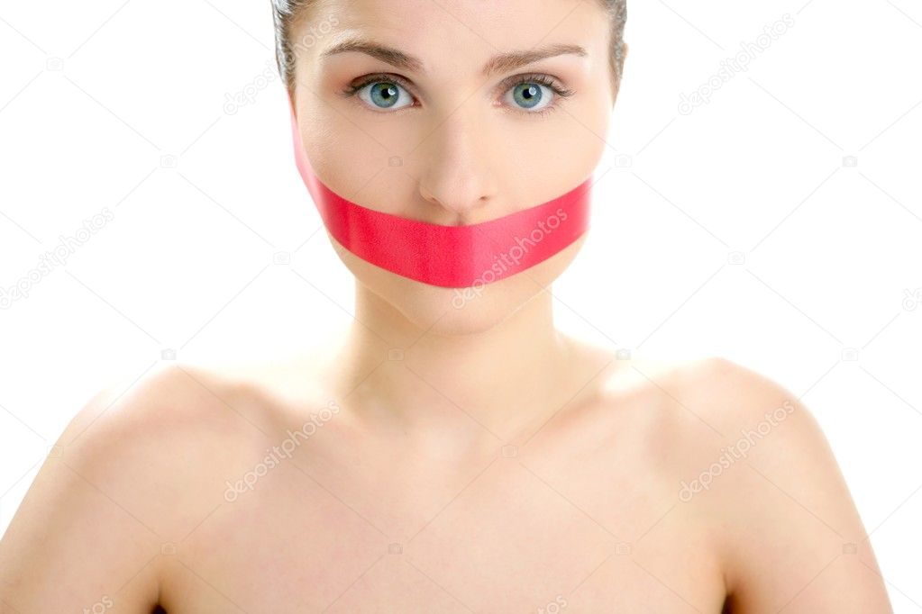 red tape on mouth portrait
