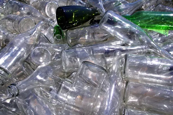 Ecological recycling glass bottles in container