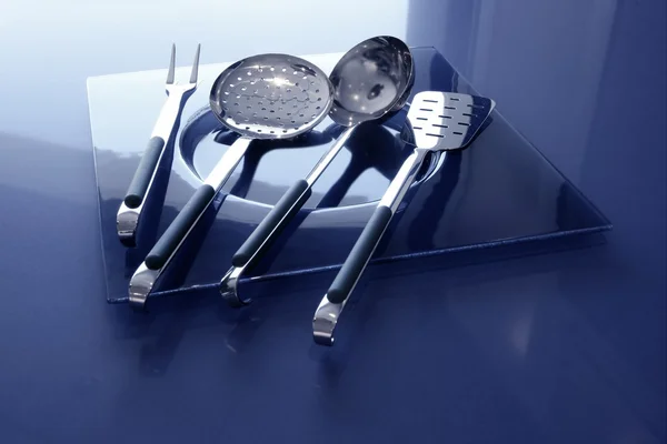 Kitchenware kitchen utensils blue and stainless steel