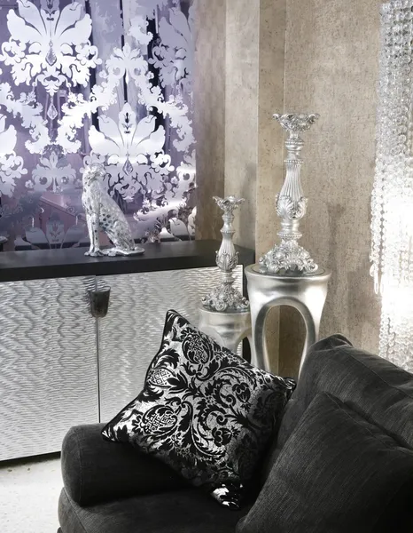 Living room coach black sofa silver furniture