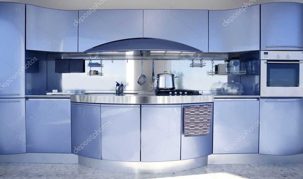 Decorazione di architettura moderna cucina argento blu — foto ... Architetture moderne sfondo