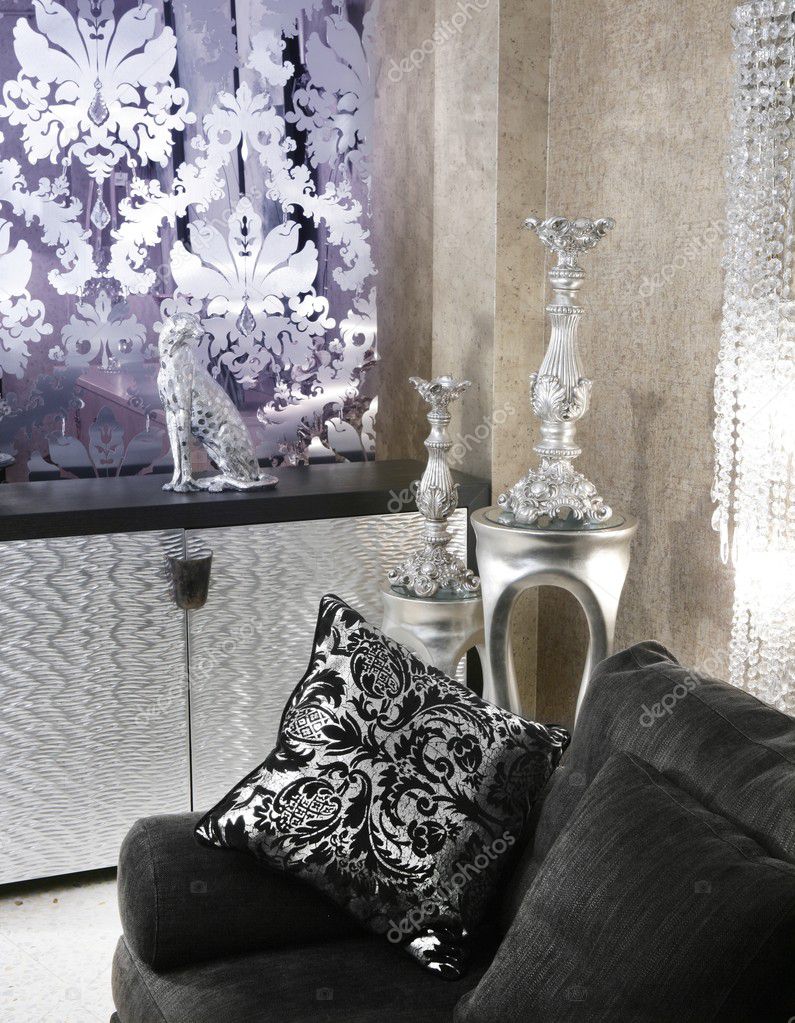 Möbel för vardagsrum coach svart soffa silver — stockfotografi ...