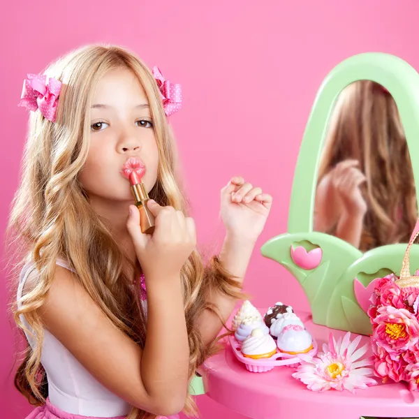 Children fashion doll little girl lipstick makeup pink vanity