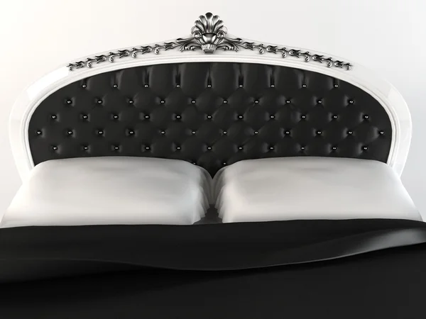 Luxurious headboard with decorative frame. Bed.