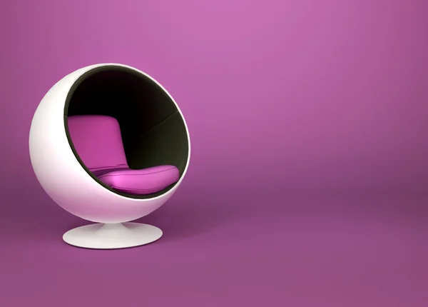 Round minimalism armchair on violet background. Pop art. Art-dec