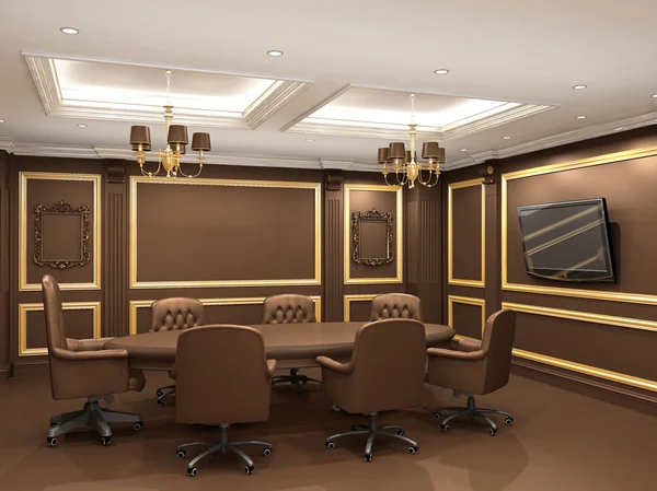 Conference table in royal office interior space. Old styled apar