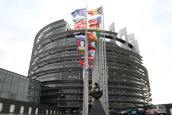European parliament and flags of the european countries