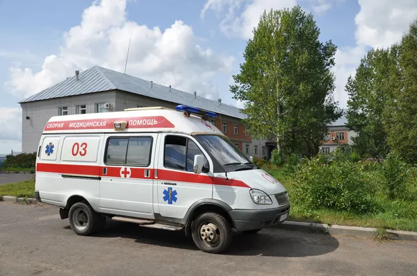 Ambulance in the hospital yard.