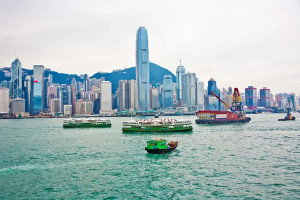 Landscape of Victoria Harbor in Hong Kong with famous star ferry