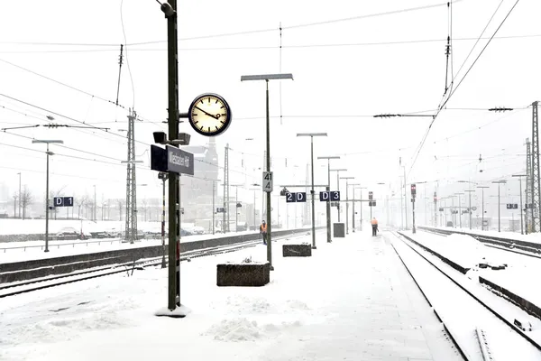 Train station platform in snow