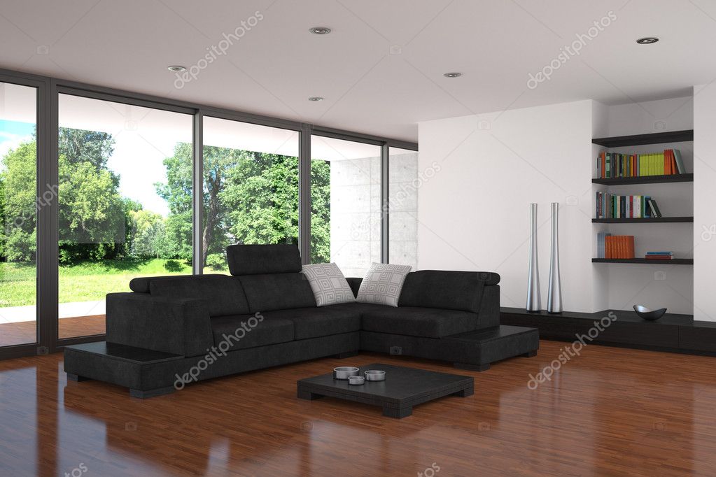 Moderno living comedor con piso de parquet — foto de stock ...