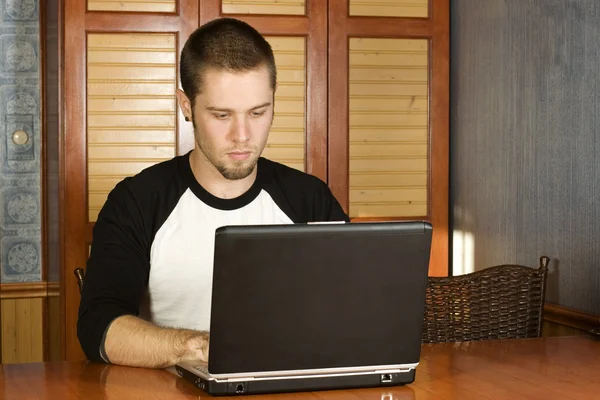 Young male studying on laptop