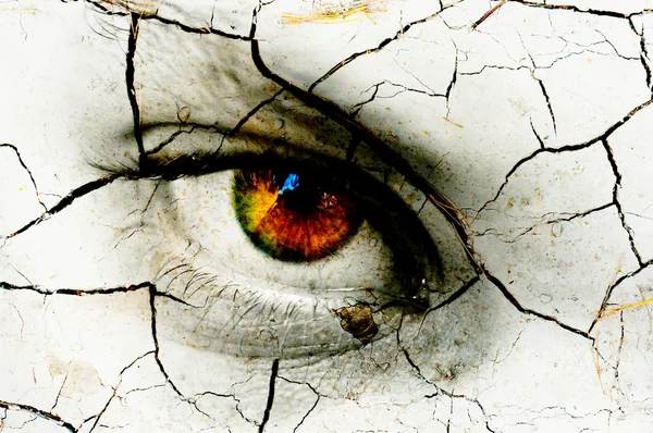 Dark art texture of a woman\'s eye with cracks