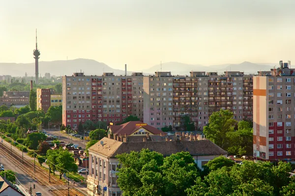 Suburbs of a city in europe with russian apartments