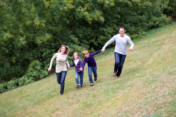 Family having fun running in park