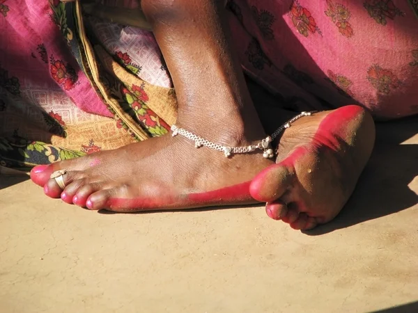 Indian woman's feet traditional paint and decoration