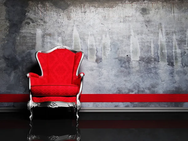Interior design scene with a red retro armchair