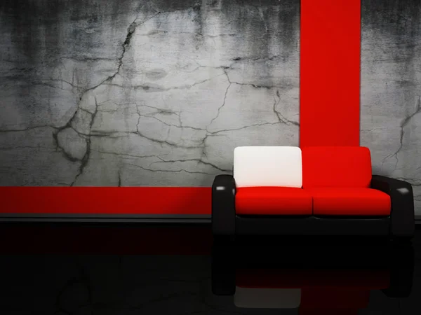 Interior design with a red and black sofa