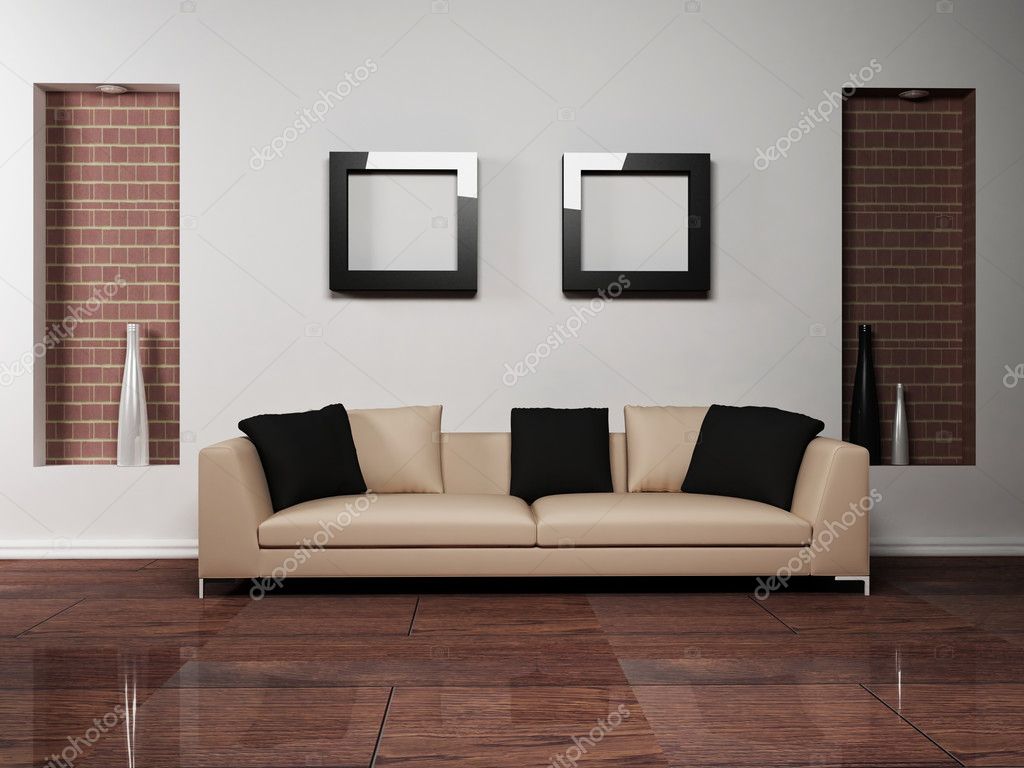Arredamento moderno di soggiorno con un divano bello — foto stock ...