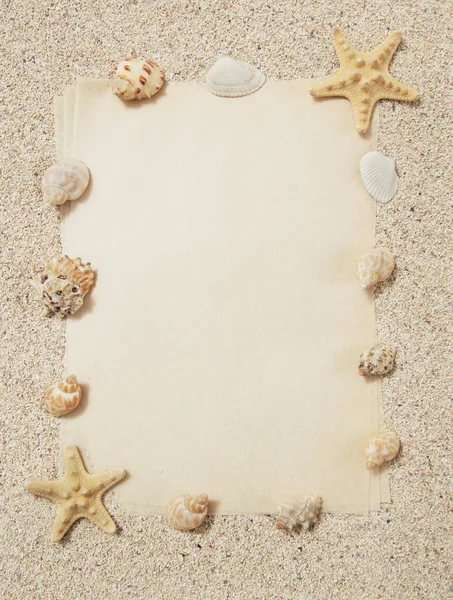 Sand and seashells frame