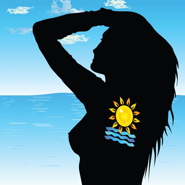 Hot girl with sun and sea tattoo