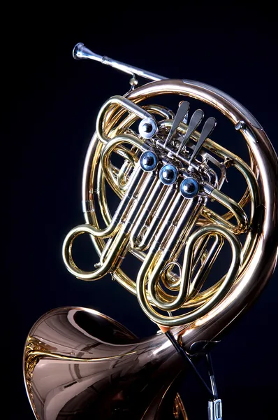 Gold Brass French Horn Isolated On black