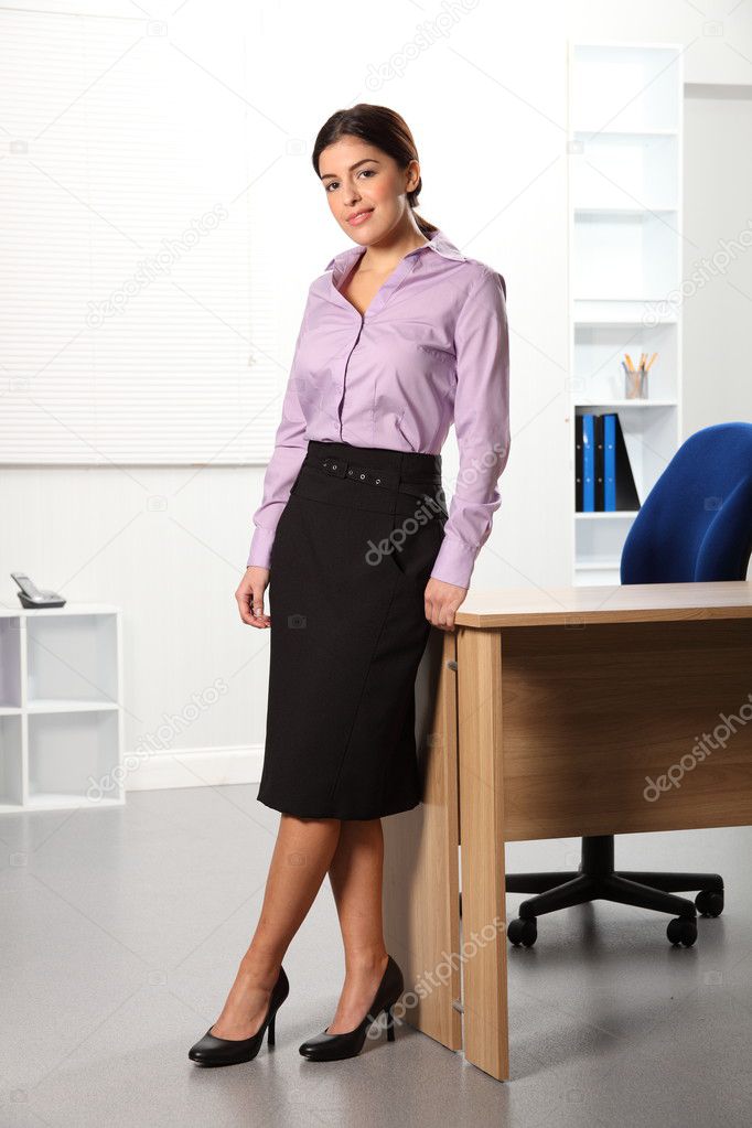 Business Woman Standing At Desk Stock Photo Darrinahenry