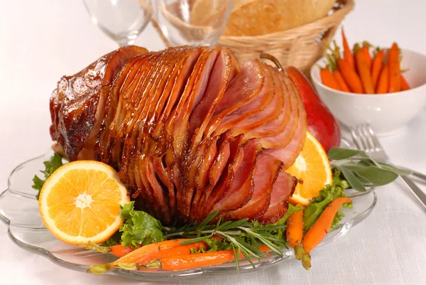 Easter honey glazed ham with carrots