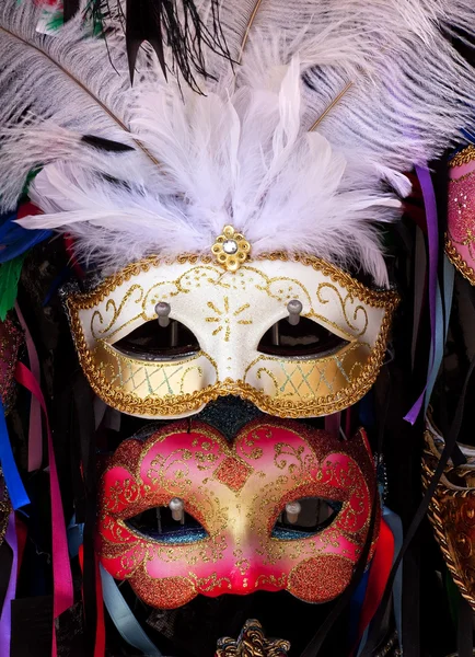 White Red Venetian Masks White Feathers Venice Italy