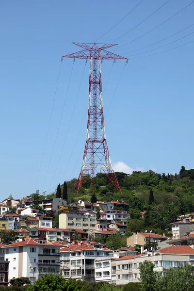Electrical tower over residential buildings in Istanbul, Turkey
