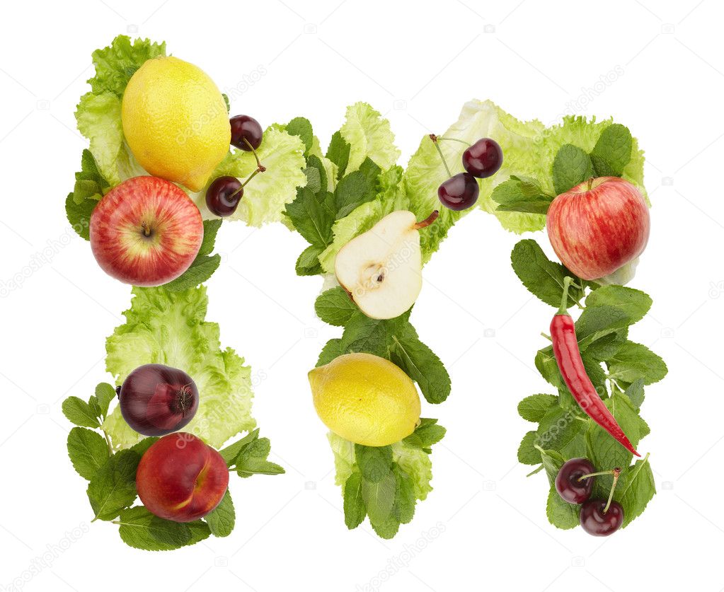 Fruit And Vegetable Alphabet Letter M Stock Photo Peshkova 6423740