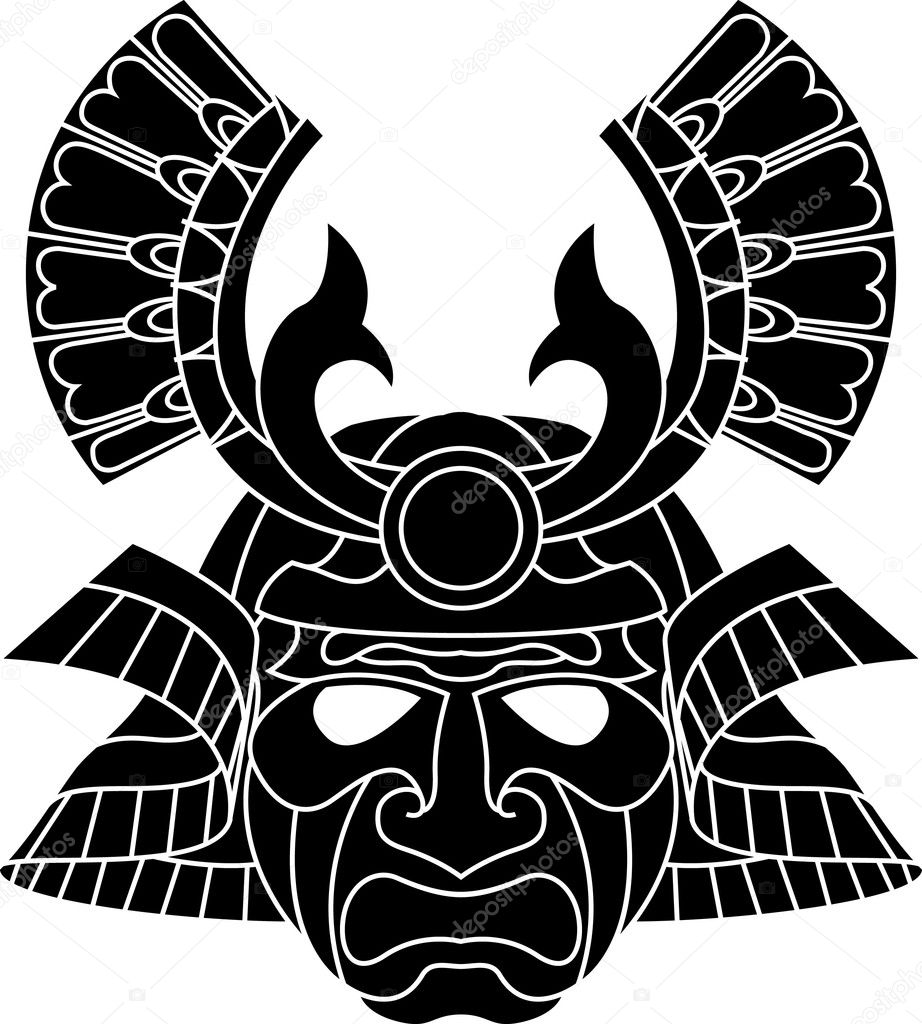 monochrome samurai mask