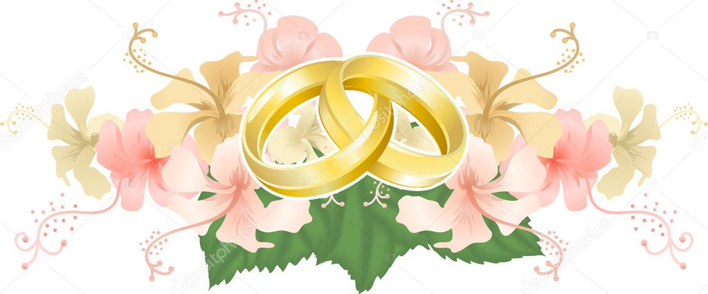 Wedding motif featuring intertwined wedding bands or rings and beautiful 