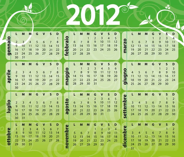 2012 green floral calendar