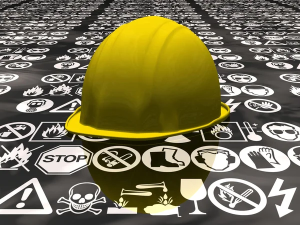 Yellow hard hat with signs of danger