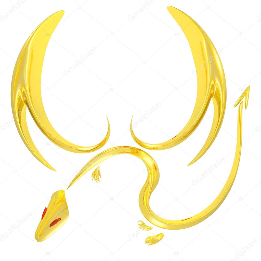 3d rendered gold dragon symbol