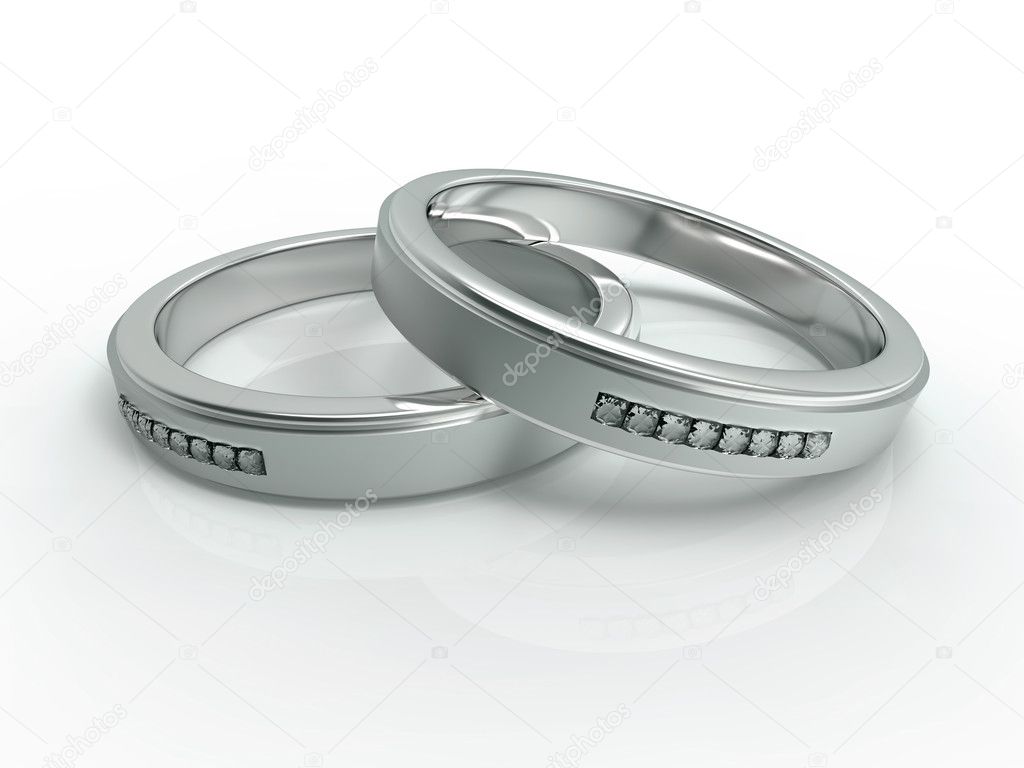 Silver with diamonds wedding rings - Stock Image