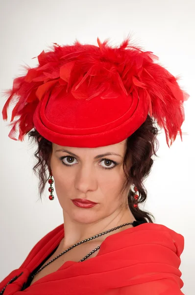 Woman in red hat — Stock Photo, Image