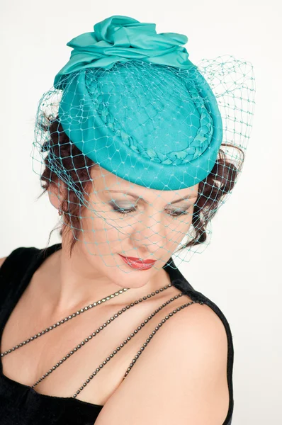 绿色帽子的女人 — 图库照片