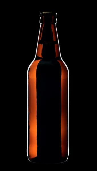 Garrafa de cerveja, isolada sobre fundo preto — Fotografia de Stock