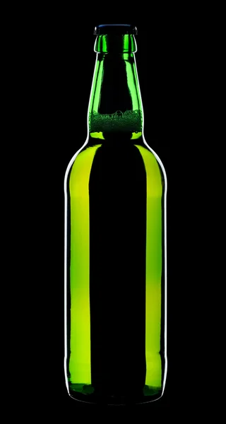 Üveg sört, a fekete háttér elszigetelt — Stock Fotó