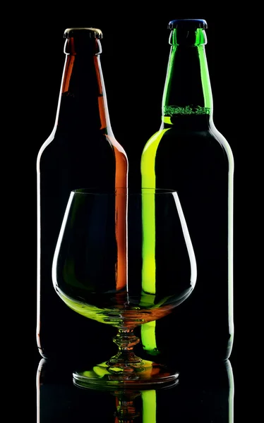 Two bottles of beer and glass, isolated — Stock Photo, Image