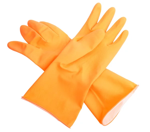 Две оранжевые резиновые перчатки — стоковое фото