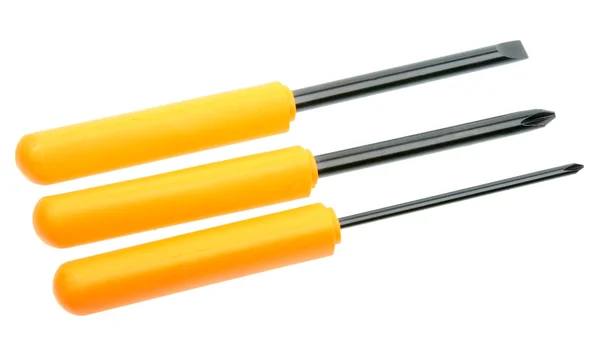 Set of three orange-black screwdrivers — Stock Photo, Image